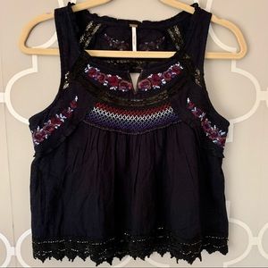 FREE PEOPLE Beaded Embroidered Smocked Top with Open Back Women’s Size XS